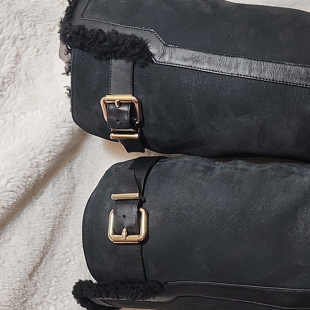 Fendi Wedge  Suede  Fur Trim Black  Knee High Boots Size 38 1/2 - Picture 6 of 16